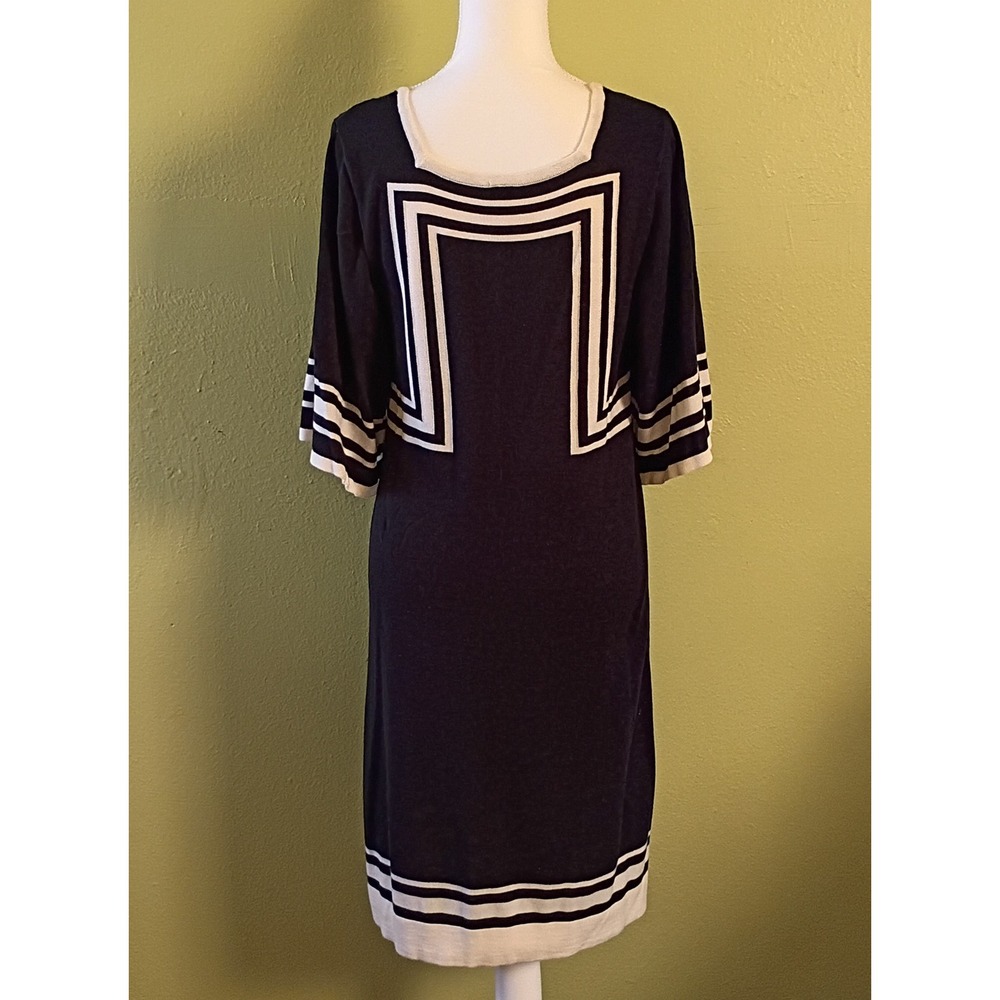 Mod Vintage CBK Effect Black Office Knit Sangria Shift Dress Womens L Large